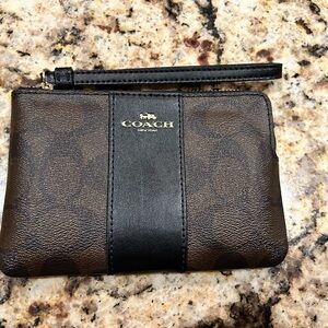 Coach Brown Signature Canvas & Leather Wristlet Wallet